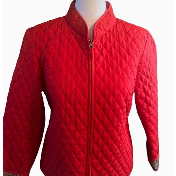 Briggs New York Red Quilted Jacket with Print Lining Petite Size Small - Picture 2 of 8
